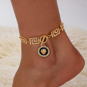 Women's Boho Lion Head Anklet - Zinc Alloy Chain, Black & Clear Gemstones - Daily Occasion Jewelry | Stylish Casual Design | Durable Zinc Alloy
