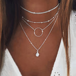 Hot Selling Women's Necklace 1pc Fashionable and Exquisite Geometric Circle Multi-Layer Water Drop Necklace