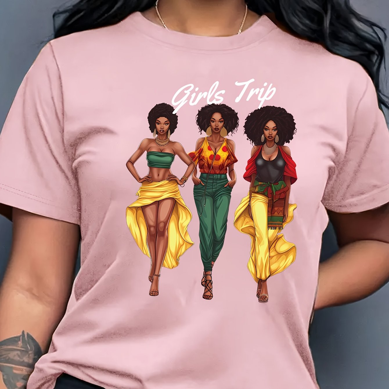 Women'S " Trip" Graphic T-Shirt - Casual Red Crew Neck Short Sleeve Top with Vibrant Floral Design, Perfect for Spring & Summer, Casual Wear|Vibrant Print|Comfortable Fit