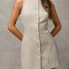 Women'S Chic Sleeveless Beige Commuter Dress with Button Detail - Bodycon, Summer Style, Perfect for Adult, Casual Dressing | Sleeveless Fashion | Buttoned Detail