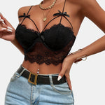 Cutout Floral Lace Crop Cami Top, Casual Bow Summer Sleeveless Top, Women's Clothing