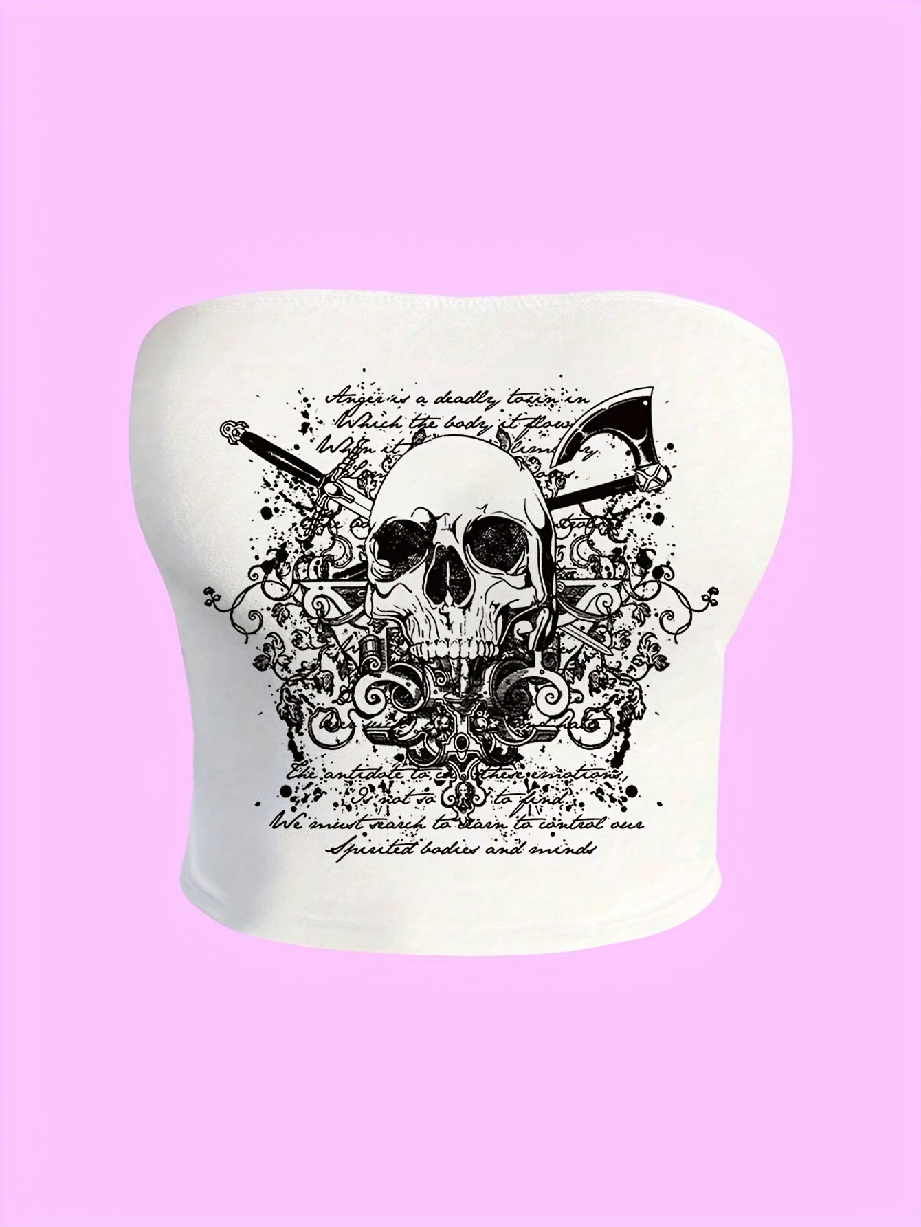Y2K-Inspired Skull Print Crop Top - Stretchy, Strapless Design for Summer Casual Wear, High-Elasticity, Crop Top Tops