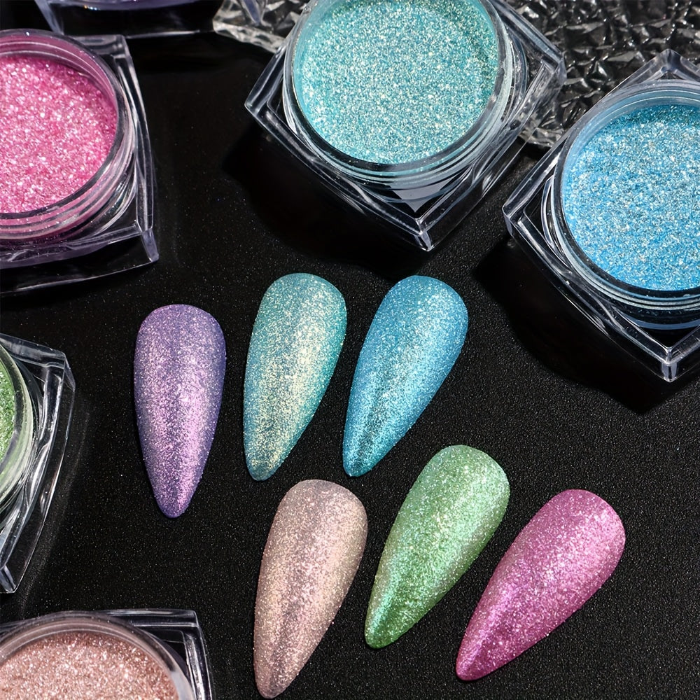 6pcs Star Glitter Powder Set Holographic Summer Pink Purple Blue Green Sugar Dipping Pigment Mermaid Iridescent Nail Sequins Dust Decoration Nails Supplies