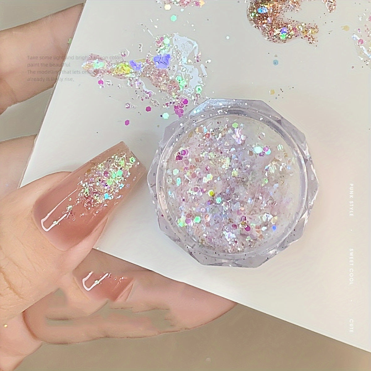 4Jar Mermaid Sparkle Nail Glitter - 4-Color Holographic Sequins, Ultra-Thin Laser Flakes, Sparkling Shard, No Fragrance for Manicure Accessories