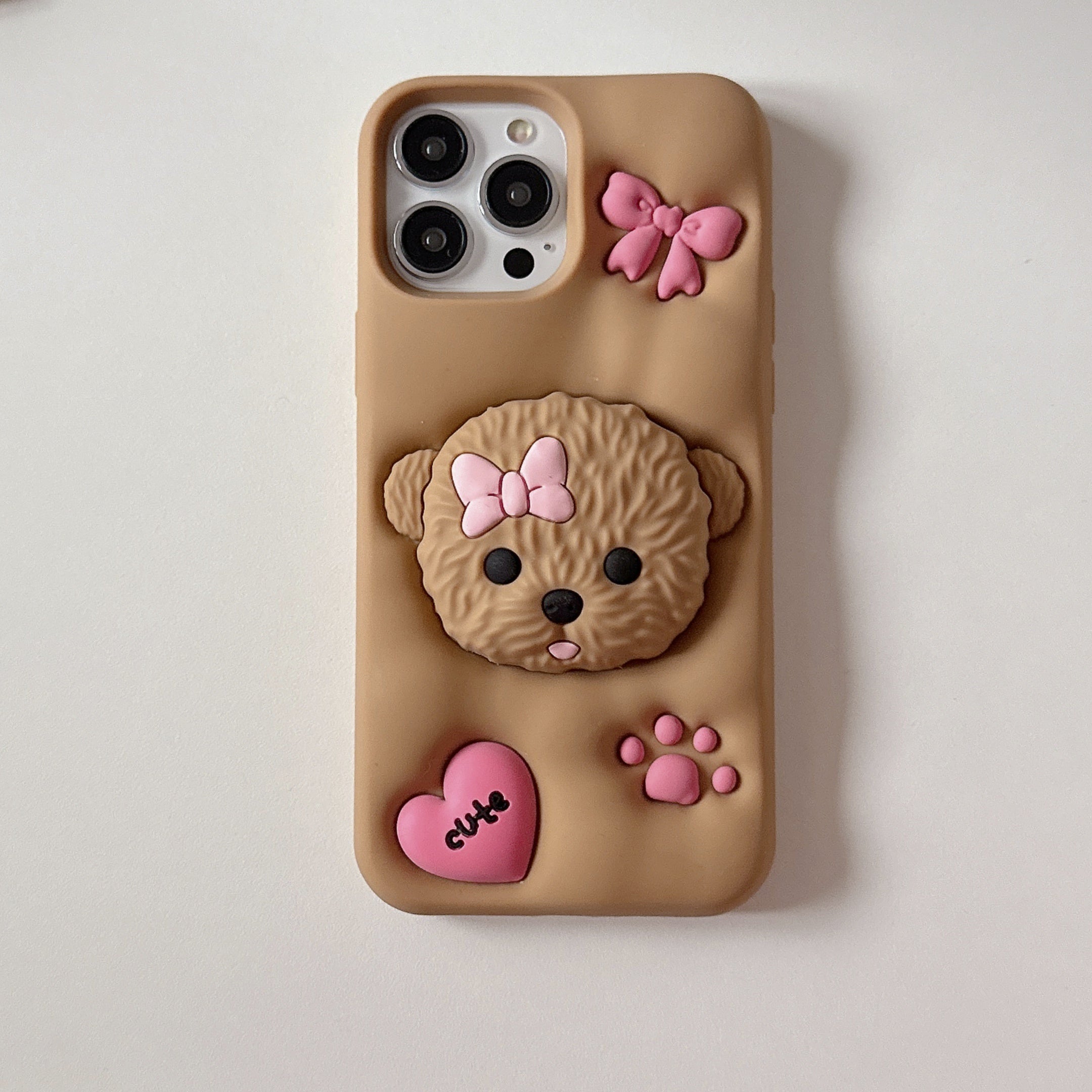 3D Teddy Dog Phone Case with Extendable Holder, Silicone Shockproof Protective Cover with Sculpture Design, Air Cushion Drop Protection, Compatible with iPhone 11 12 13 14 15 Pro Max Plus - Ideal for Easter, Valentine's Day,