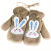 Women's Winter Mittens | Cute Rabbit Design Fleece Gloves | Pink Cotton Blend with Bunny Ears and Face | Plush Warmth for Cold Weather | Non-Stretch, Hand Washable | Cozy Outdoor Accessory