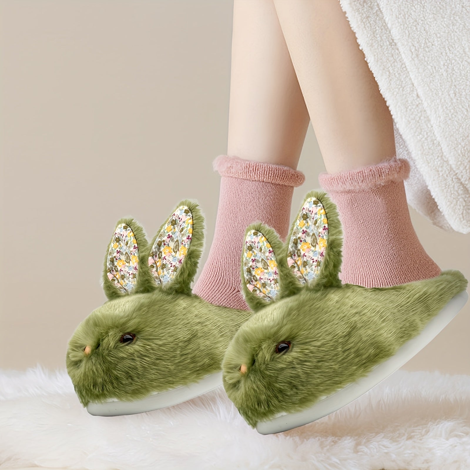 Women'S Cute Bunny Animals Slippers Interesting Comfortable Furry Slippers Soft Plush Winter Season Keep Warm Rabbit Home Bedroom Shoes, Valentine'S Day Gifts