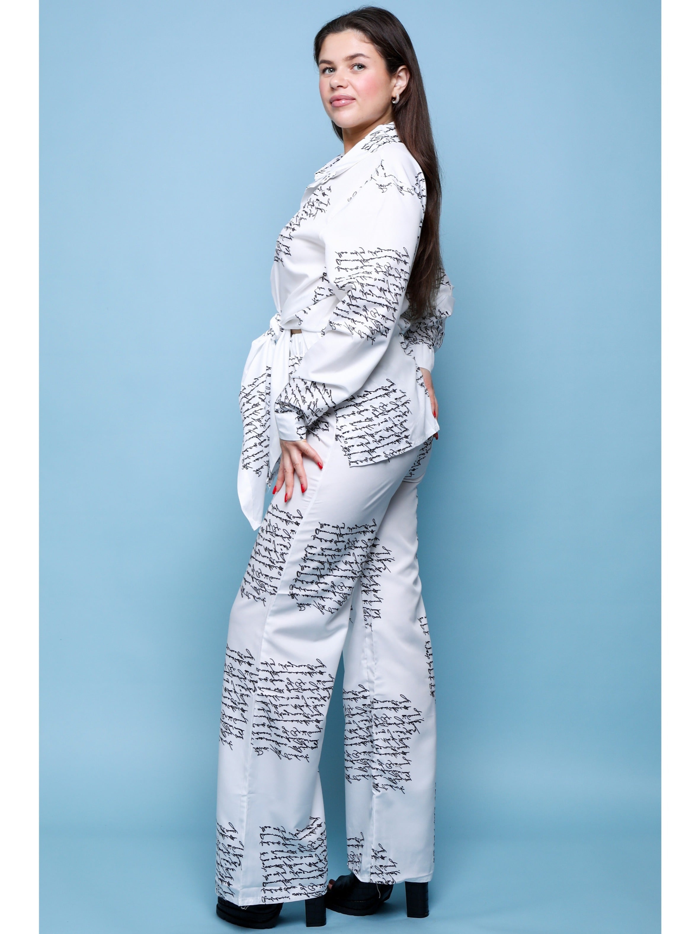 Tie Front Top Wide Leg Pants Set