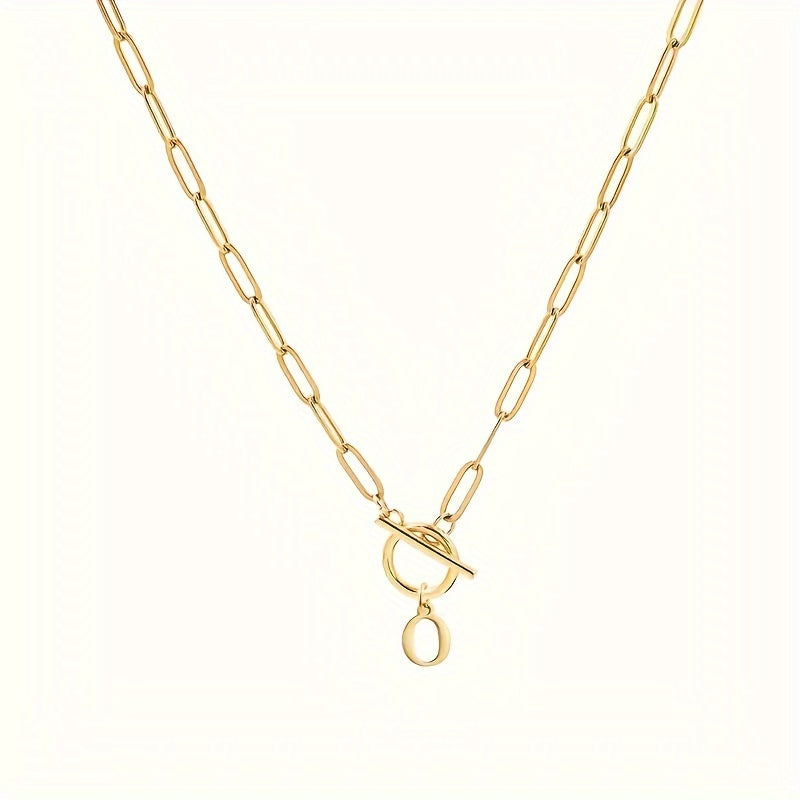 Personalized Initial Letter Necklace – 18K Gold Plated Stainless Steel Capital Letter Pendant with Rectangular Paperclip Chain – Elegant & Cute Gift for Her