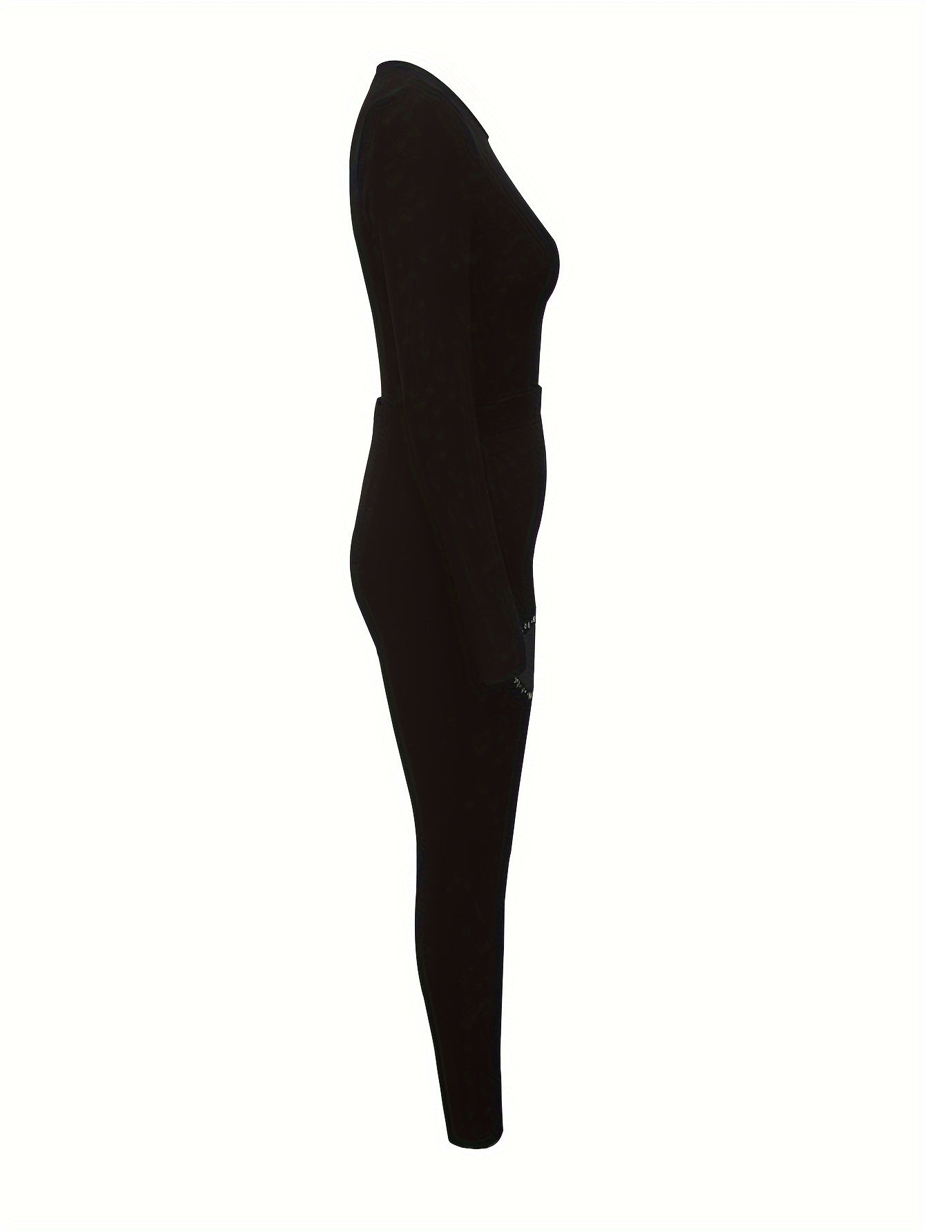 Stretchy Polyester Blend Chic Rhinestone Heart Crop Top & High-Waist Pants Set - Long Sleeve, Perfect for Fall/Winter