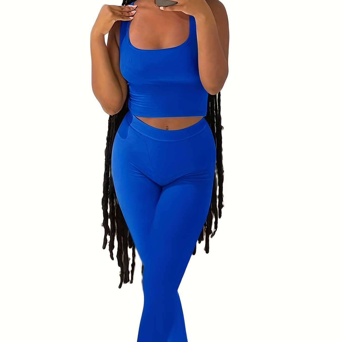 2pcs Solid Color Workout Sets, Sports Tank Top Bra & High Waist Hip Lift Running Leggings, Women'S Activewear