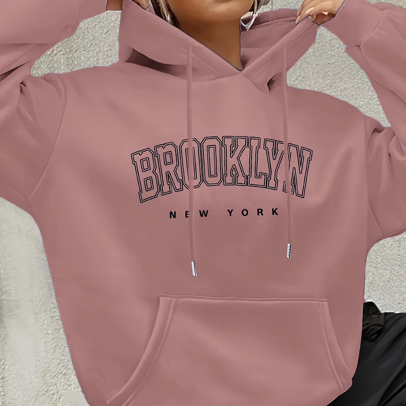 Women's Brooklyn-Inspired Blue Hoodie - Casual Polyester Pullover with Geometric Design, Machine Washable, Ideal for Spring/Summer/Fall, Casual Wear Hoodie | Trendy Casual Hoodie | Knitted Texture, Sweater Hoodie