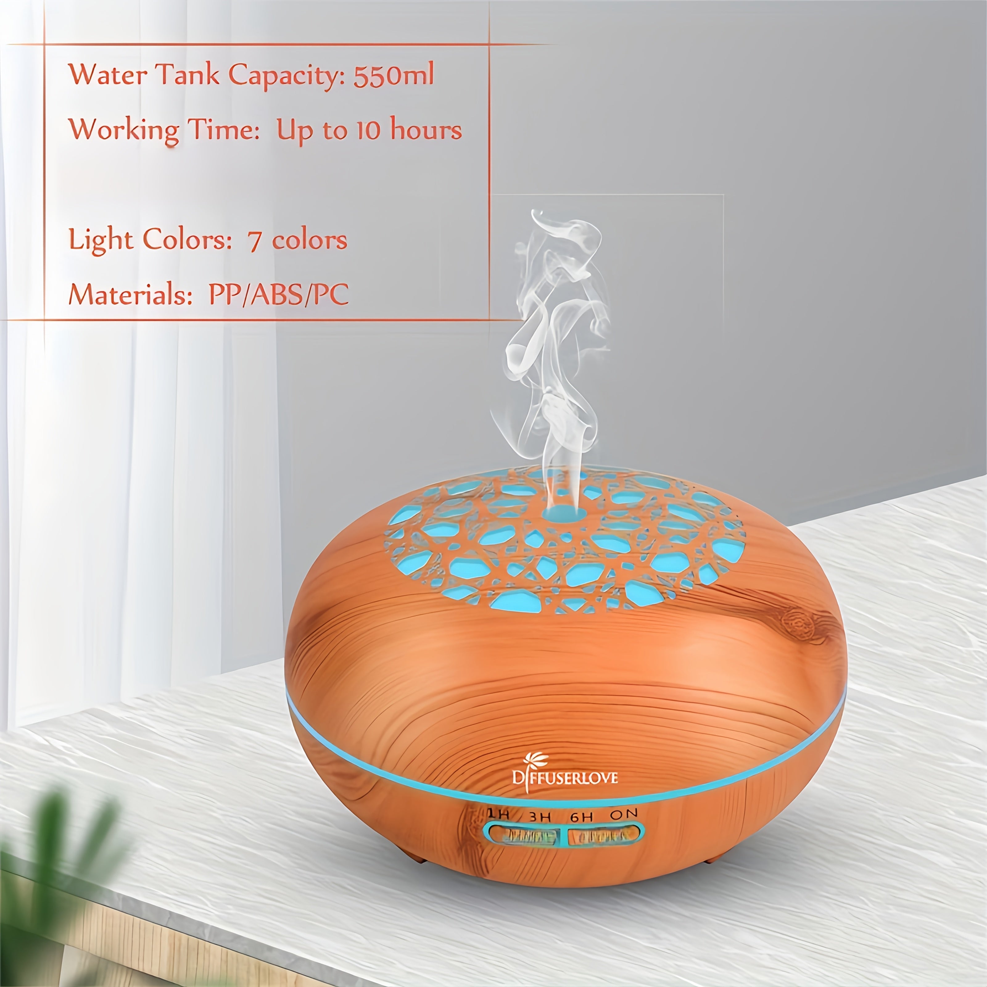 550ML Woodgrain Essential Oil Diffuser With 8 Essential Oils, Remote Control, 4 Timers, 7 Colour LED Lights, Auto-Off Function, Cool Mist Humidifier For Home, Bedroom And Office