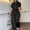 Women'S Two-piece Trouser Suit, Summer Street Style Women'S Drawstring Jacket With High-waisted Split Trouser Suit, Round Neck Jacket To Show Height, Breathable Fabric Machine Washable, Women'S Clothing