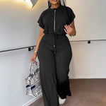 Women'S Two-piece Trouser Suit, Summer Street Style Women'S Drawstring Jacket With High-waisted Split Trouser Suit, Round Neck Jacket To Show Height, Breathable Fabric Machine Washable, Women'S Clothing