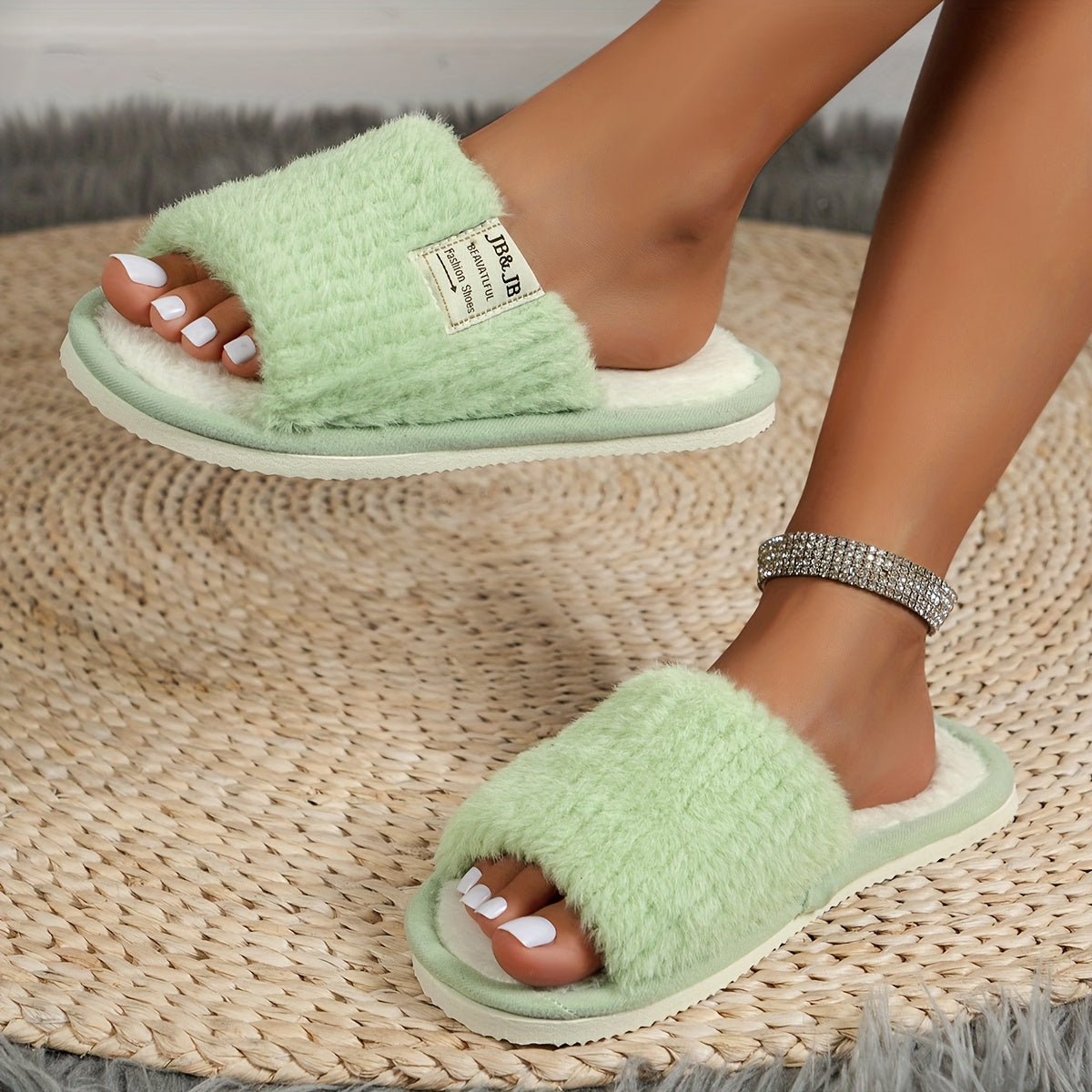 JB Brand Open-Toe Slippers for Women, Cozy Plush Home Footwear for Couples in Spring And Autumn.