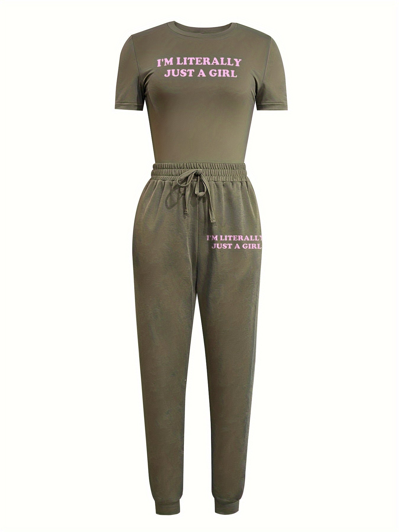 Stylish Letter Print Pants Set - Women's Clothing - Crew Neck Sleeveless Slim Fit Tank Top, Drawstring Waist Pockets Jogger Pants, Comfortable Casual Wear for Everyday, Summer Outings, and Travel
