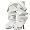Women's Sexy Metallic Ruched Slouchy Knee-High Boots with Pointed Toe & Detachable Design - Stiletto Heel, Zipper, PU Cover & Rubber Sole for Dates, Casual Outings, High Heel Boots