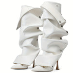 Women's Sexy Metallic Ruched Slouchy Knee-High Boots with Pointed Toe & Detachable Design - Stiletto Heel, Zipper, PU Cover & Rubber Sole for Dates, Casual Outings, High Heel Boots