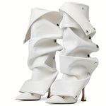 Women's Sexy Metallic Ruched Slouchy Knee-High Boots with Pointed Toe & Detachable Design - Stiletto Heel, Zipper, PU Cover & Rubber Sole for Dates, Casual Outings, High Heel Boots