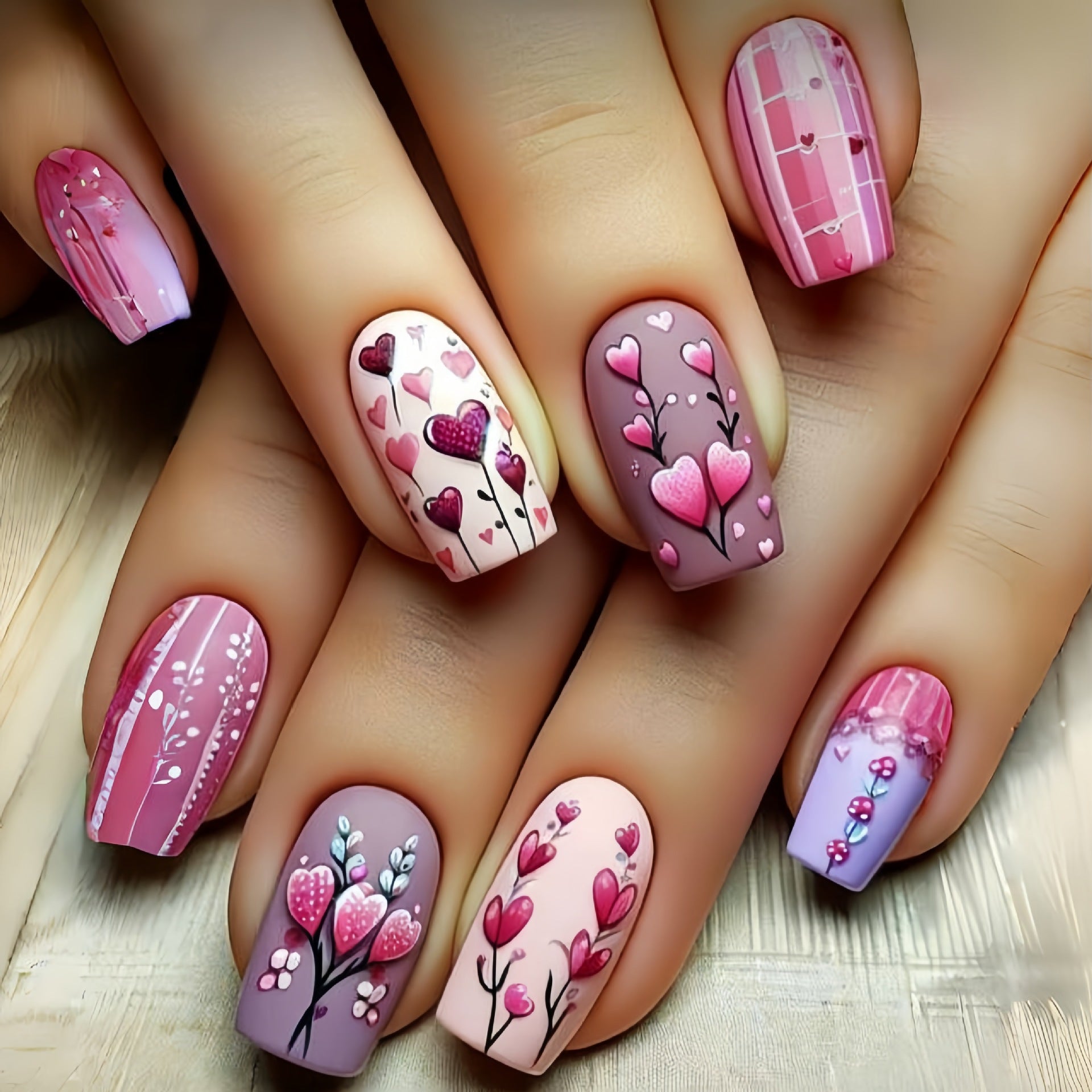 96pcs (4 PACK) Chic Almond-Shaped Press-On Nails Set with Sparkling Hearts&Glitter Accents - Includes Jelly Adhesive Tabs, Nail File - Perfect ForValentine'S Day