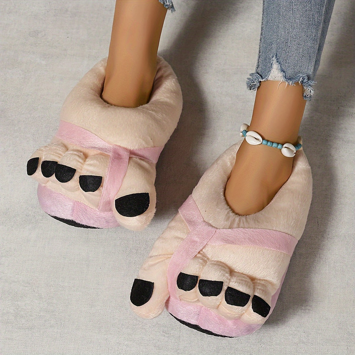 Funny Foot Plush Novelty Slippers, Creative Soft Sole Slip On Winter Shoes, Cozy & Warm Home Slippers