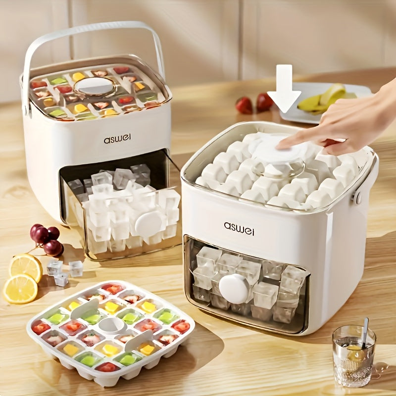 Large Capacity Ice Maker Bucket with Dual Layers and 48 Compartments, Food-Grade Plastic with Built-in Freezer Box, Ideal for Home, Office, and Outdoor Use | Easy-to-Clean Material, Countertop Ice Tray