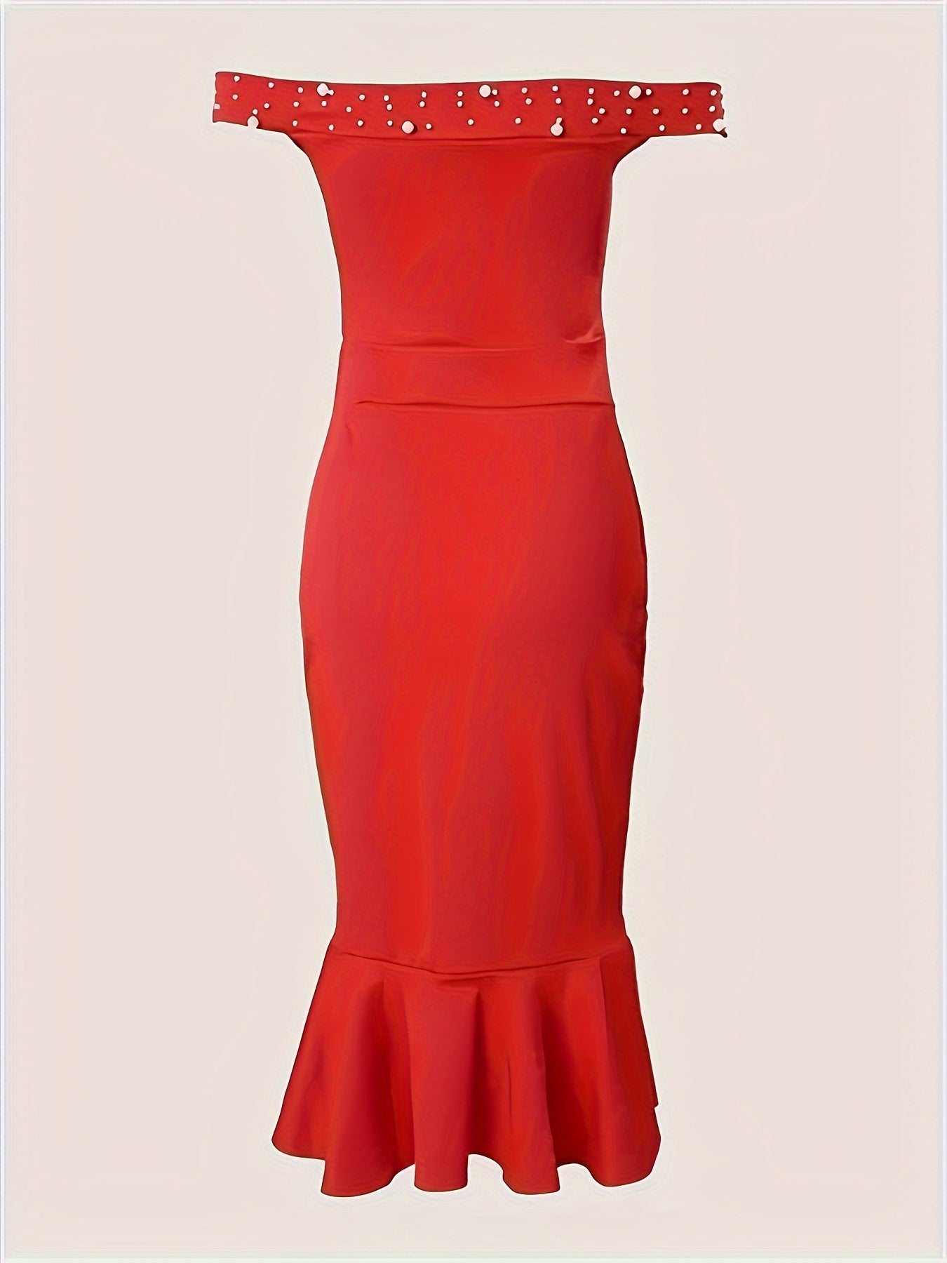 Beaded Asymmetrical Ruffle Hem Dress - Elegant Off Shoulder Solid Bodycon Dress - Polyester - For Women - Perfect for Parties & Banquets - Ideal Gift for Special Occasions