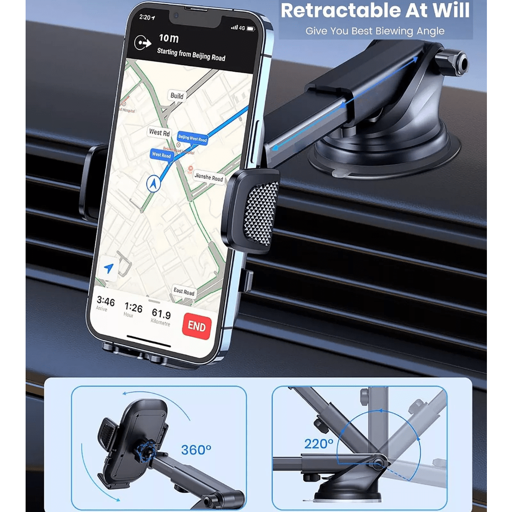 Car Dashboard Phone Holder - Adjustable Vertical And Horizontal, 360° Rotation, Waterproof ABS Material, Suitable for All Mobile Phones, Non-Slip Textured Grip, Hands-Free Driving Accessories