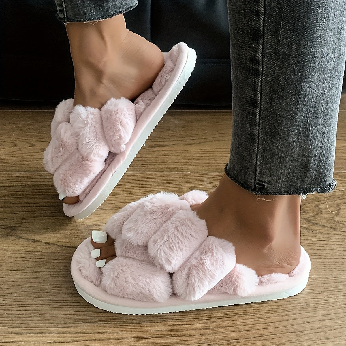 Cozy Plush Women’s Slippers - Soft, Warm, and Comfortable Indoor/Outdoor Shoes with Fluffy -Colored Design, Perfect for Home or Travel, Available in 5 Stylish Colors, Casual Wear | Stylish Slipon Shoes | Durable EVA Sole, L