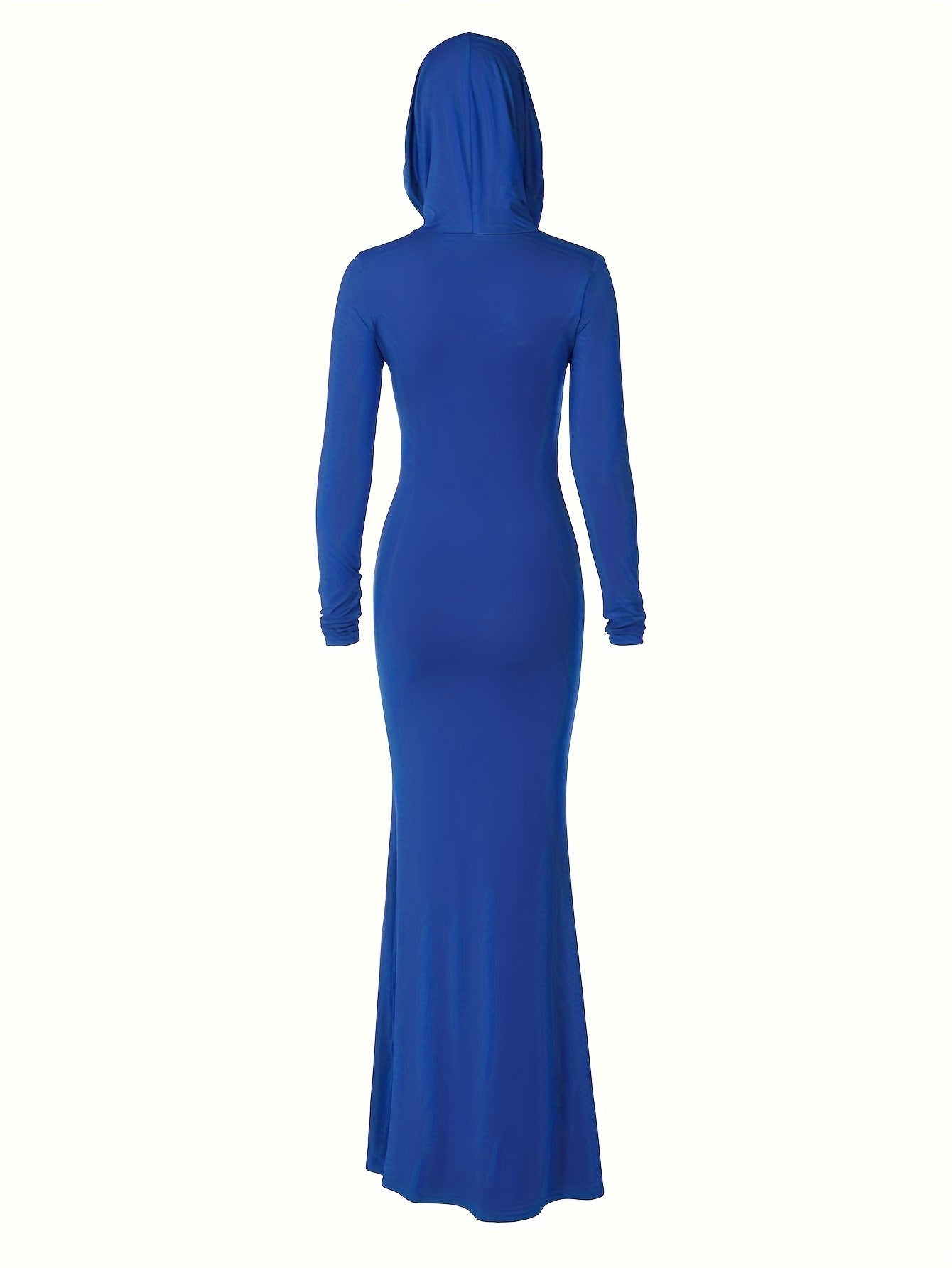 Solid Color Slim Hooded Dress, Sexy Long Sleeve Mermaid Hem Maxi Dress For Evening Party, Women's Clothing For Party Dressing