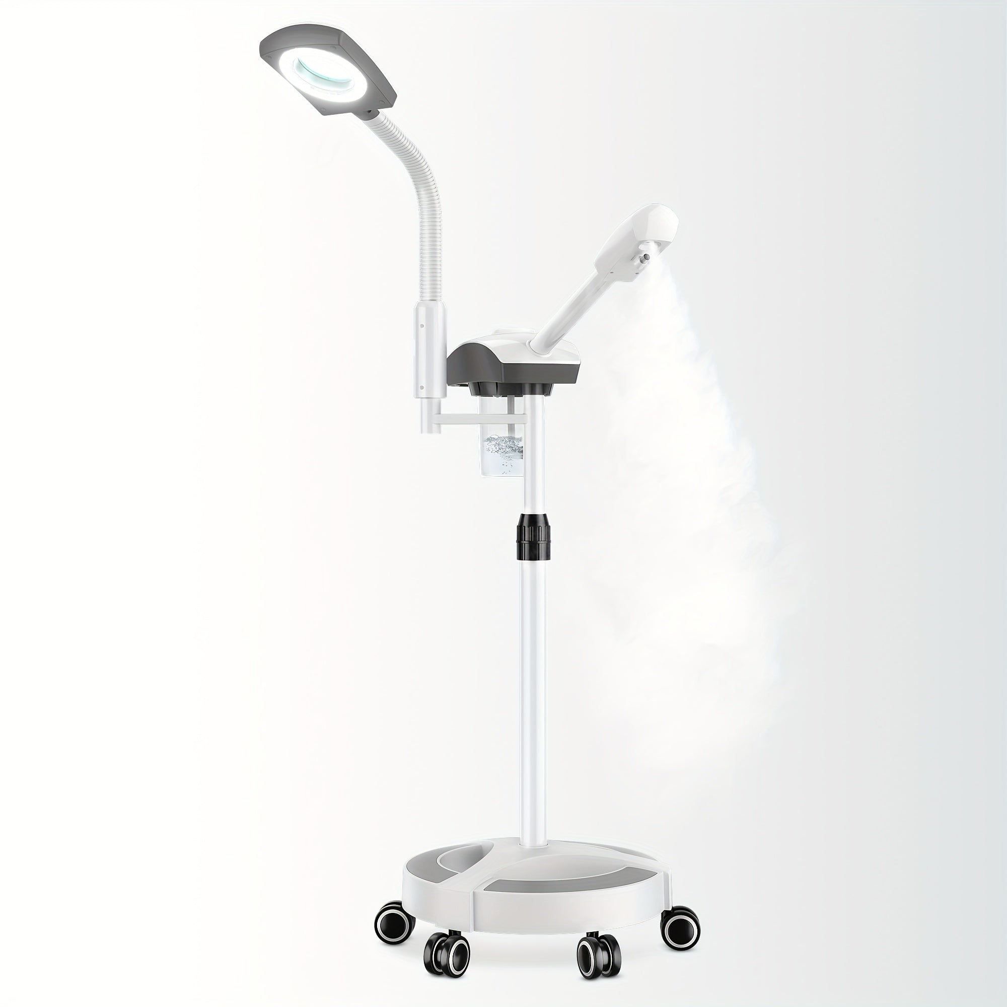 Facial Steamer Professional 2 In 1 Ozone With 5X Magnifying Lamp On Wheels For Spa, Beauty Salon And Home Use, 2-in-1 Esthetician Steamer On Wheels With Ozone And Hot Mist, Ionic Facial Steamer For Facial Deep Cleaning And Mo