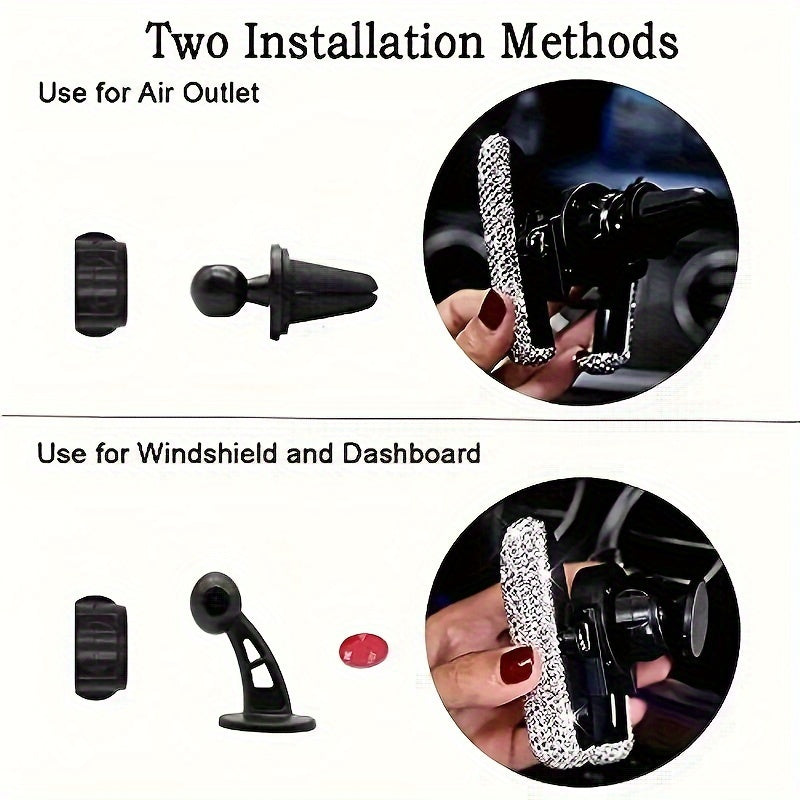 1pc New Car Phone Holder with Artificial Diamond Car-mounted Phone Holder, Cute Dual-function Air Outlet Navigation, Air Outlet Car-mounted Holder