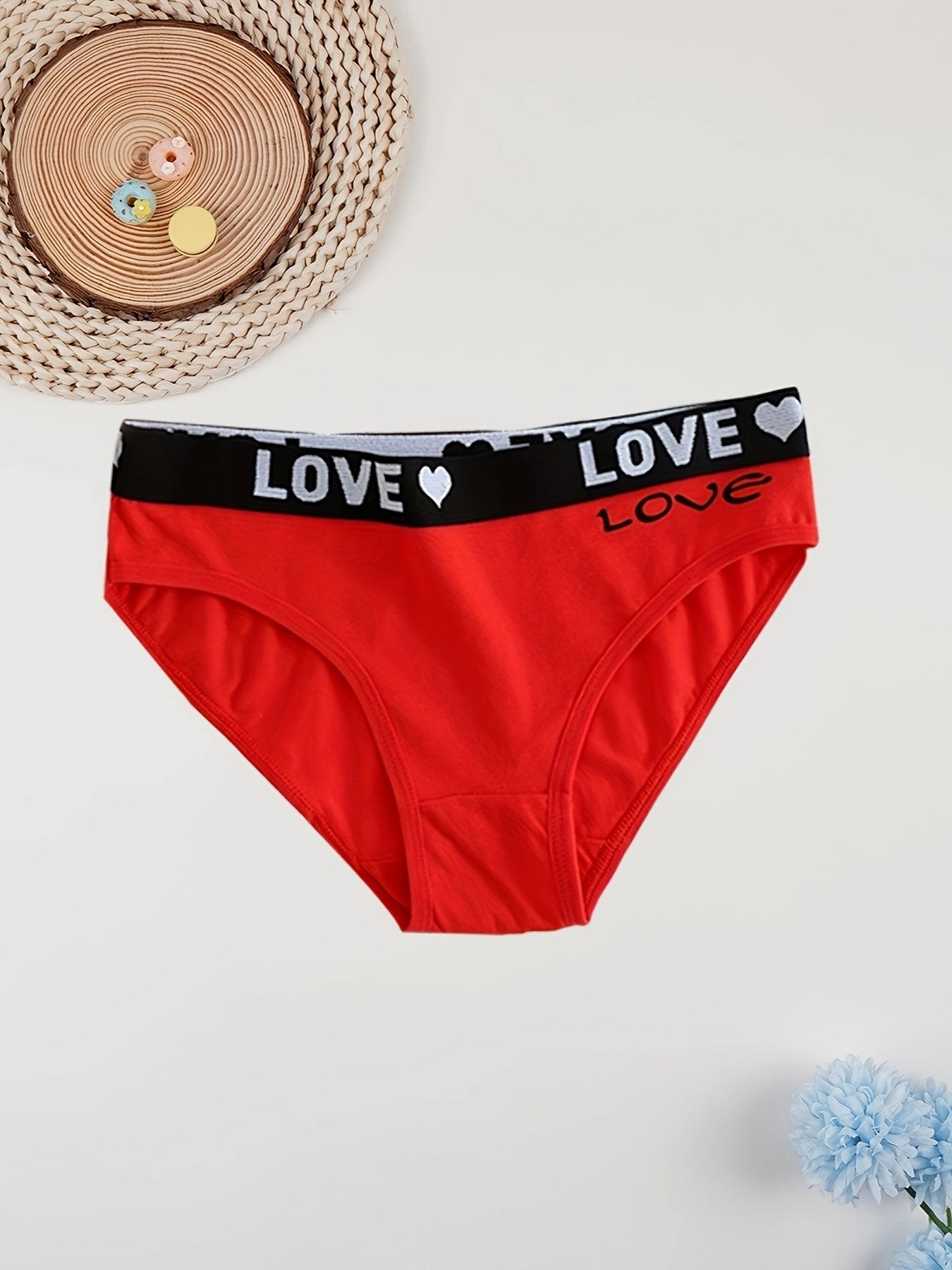 10-Pack Elegant Cotton Seamless Underwear for Women, Comfortable Knit Fabric, Solid Color with Heart & Letter Print Design