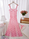 Printed polyester stretch pyjama set in high-slit pink color, pleated detailing, knitted fabric and unpadded bodice - Valentine's Day gift