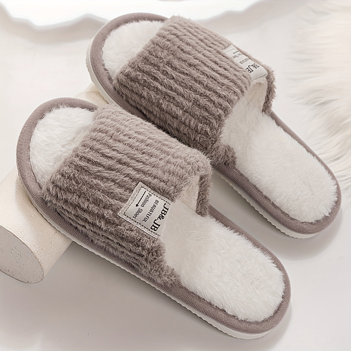 JB Brand Open-Toe Slippers for Women, Cozy Plush Home Footwear for Couples in Spring And Autumn.