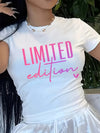 Stretch Fit] Limited Edition" Women's Crew Neck T-Shirt - Soft & Stretchy Polyester Blend, Medium Stretch, Short Sleeve, All-Season Comfort, Machine Washable - Casual Chic in White with Pink Lettering, Allseason Apparel|Fashi