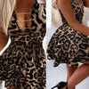 Sexy Leopard Print Sleeveless V-Neck Dress with Adjustable Buckle Waist & Metallic Chain Accents - Short Flared Skirt, Machine Washable Spring/Summer Party Dress for Women