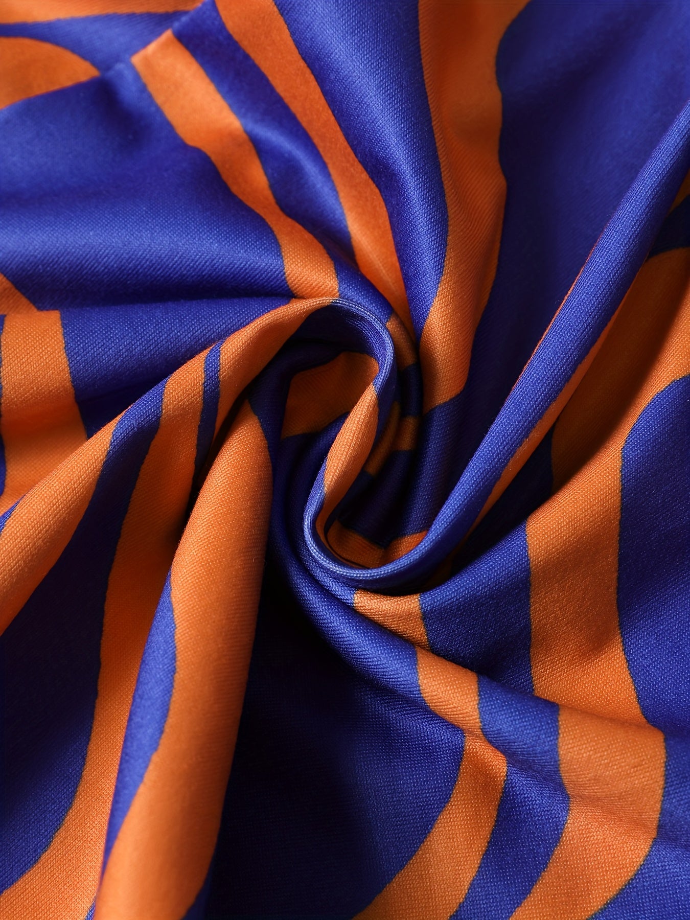 Women'S High-Waisted Flared Pants with Vibrant Orange and Blue Wavy Print, Stretchy Polyester Fabric, Perfect for Spring/Summer/Fall, Casual to Semi-Formal Attire