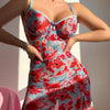 Mother'S Day Independence Day Birthday Gift: a New Casual, Elegant And Fashionable Pink Checkered Camisole Top, a New Sexy Floral Mesh See Through Ruffle Edge Split Love Nightgown Set, a Must-Have for Travel And Vacation