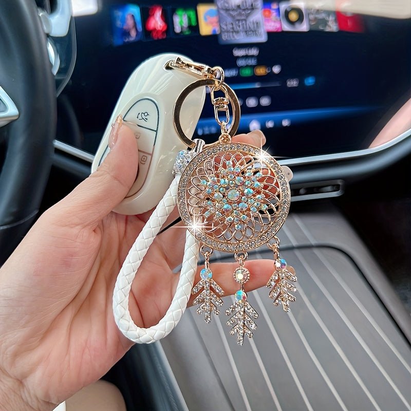 Elegant Rhinestone Dreamcatcher Keychain - Durable Alloy with Lobster Clasp, Perfect for Women'S Handbags & Car Accessories, Birthday Gift Idea, Car Keychain | Elegant Keychain | Rhinestone Embellishments, Keychain for Purse