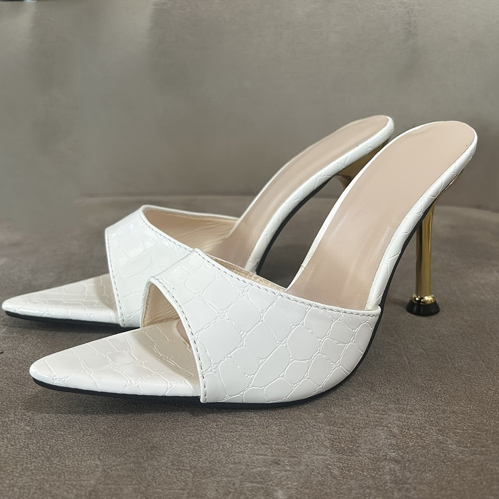 Women's Crocodile Pattern Thin High Heels - Pointy Peep Toe Slip On Stiletto Sandals - Fashionable, Comfortable - For Parties & Banquets - Perfect Gift for Women