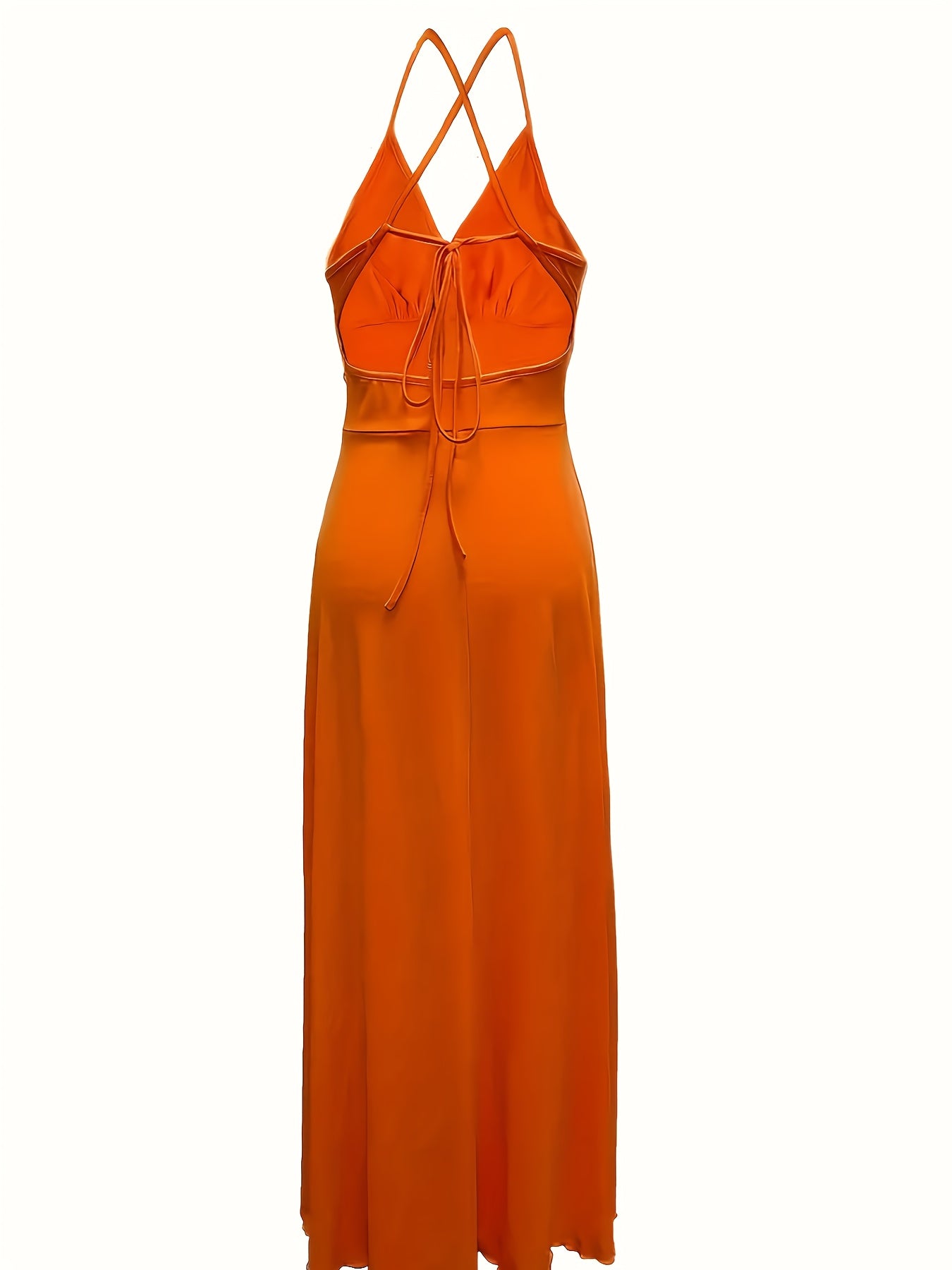 [Sensual Maxi Dress] Bright Yellow Polyester Women's Sexy Lace-Up Backless V-Neck Sleeveless Maxi Dress | with High-Low Hemline, Spring/Summer Elegant Party & Banquet Wear