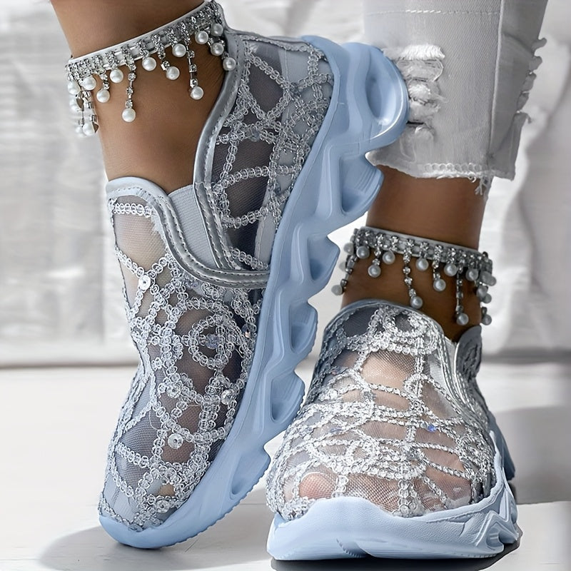 Mesh Elastic Strap Casual Sports Shoes - Without Foot Chain