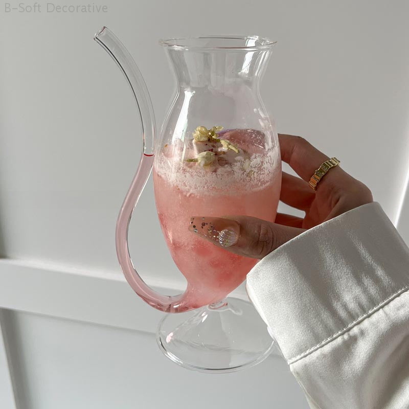 1pc COFIT Creative Roostertail Glass Cup with Straw – Transparent Whisky, Coffee, Milk Tea, and Juice Mug –, BPA-Free Drinkware for Home, Cafes, and Bars – Hand-Blown Clear Glass Cup for Smoothies, Boba, and More, Bever