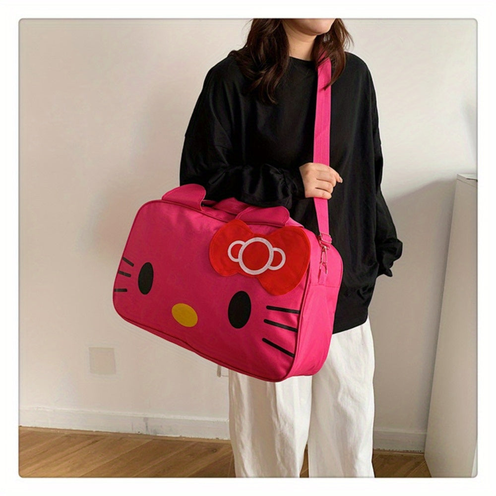 Women's Red Nylon Duffel Bag - Cartoon Design, Large Capacity | Portable & Short Handle | Hand Washable