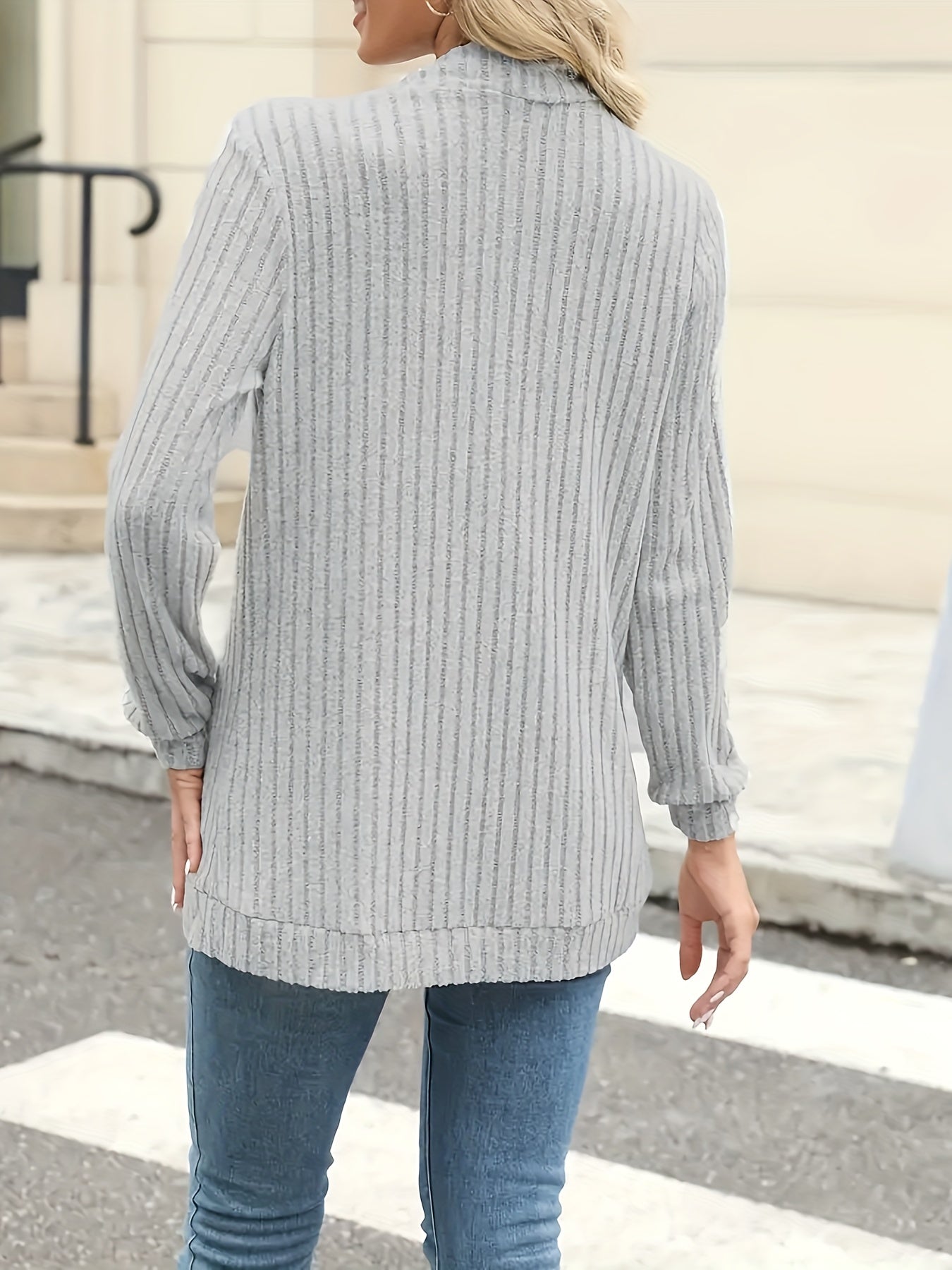 Elegant Women's Front-Button Cardigan - Medium Stretch Long Sleeve with Pleated Detail, Solid Green Machine-Washable Fall Winter Jacket, Regular Fit for Casual & Formal Outfits, Lightweight Cardigan, Winter Apparel, Open Fron