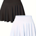 2pcs Women's Stretchy Flowy Mini Skirts - Light Blue & Pink, High Waist, Casual A-Line Cut, Soft Nylon Blend, Perfect for Casual Attire