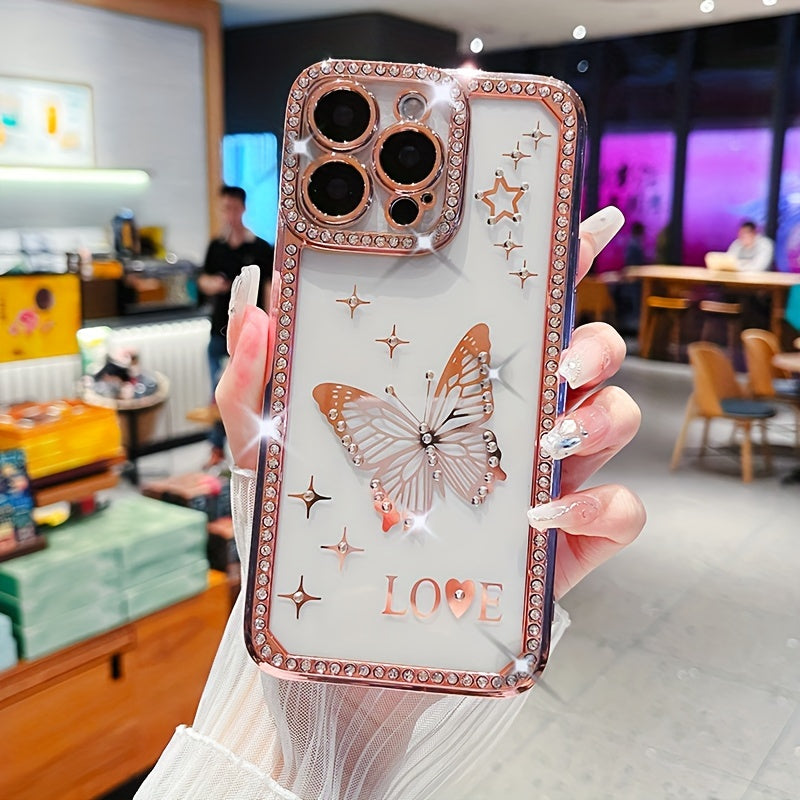 A TPU Phone Case for Women Featuring a Hollow Butterfly Design with 6D Laser Engraving And Water Diamond Plating.