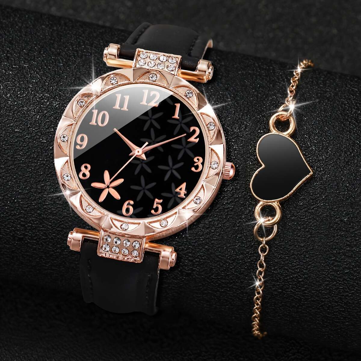 Women's Elegant and Fashionable Creative Starfish Digital Scale Dial Quartz Watch + 2pcs/set Does not include watch box